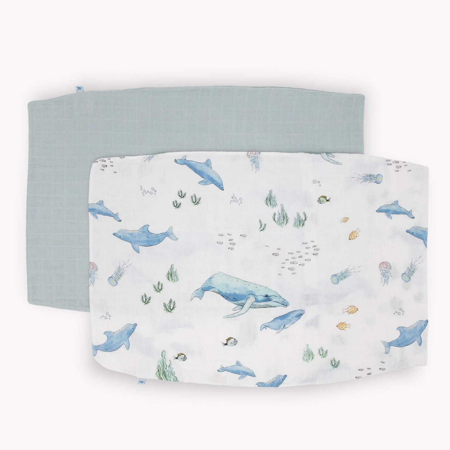 Little Unicorn Standard Pillowcase 2 Pack | Super Soft & Breathable Muslin Fabric | Snug Envelope Closure (Whales)