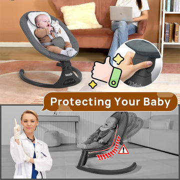 Kidsview Portable 5 Speed Baby Rocker With Music, Remote Control, And Touch Screen For Infants - Suitable For 0-9 Months, 5-20 L