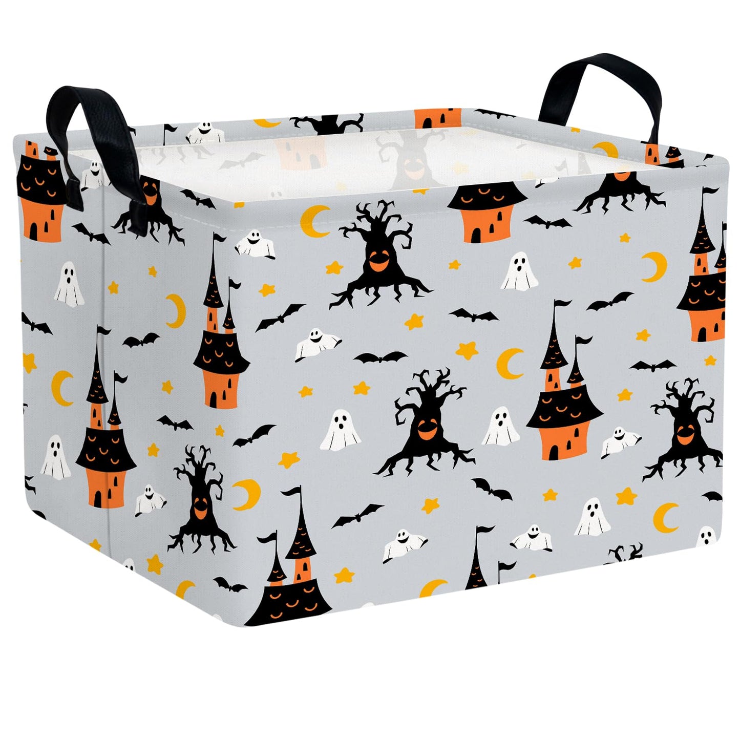 NIETEIN Large Halloween Themed Candy Gift Storage Basket for Kids Foldable Baby Bin Girls Personalized Decor (Black Castle)