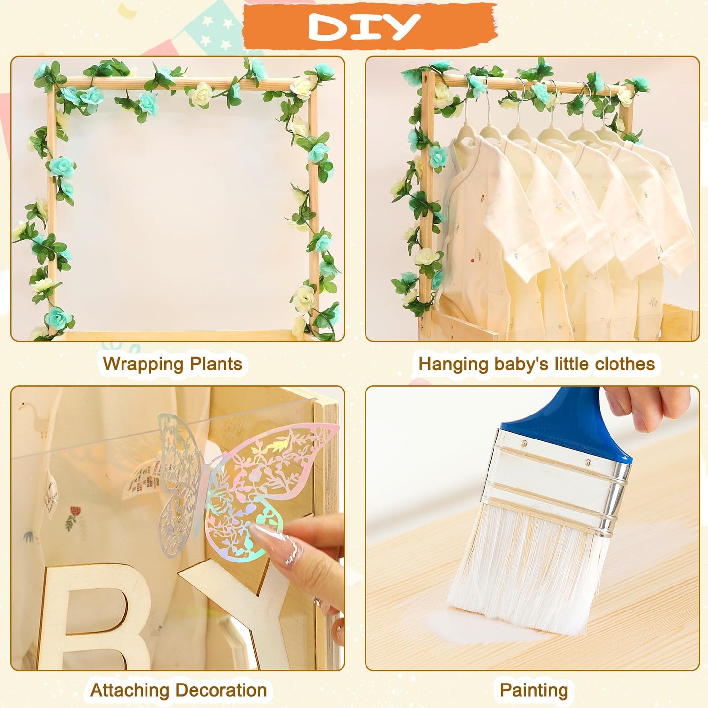 Wooden Baby Shower Crate Closet, Customizable Baby Shower Crate, Baby Shower Basket With Hanger Rack ,Baby Crate Closet For Baby