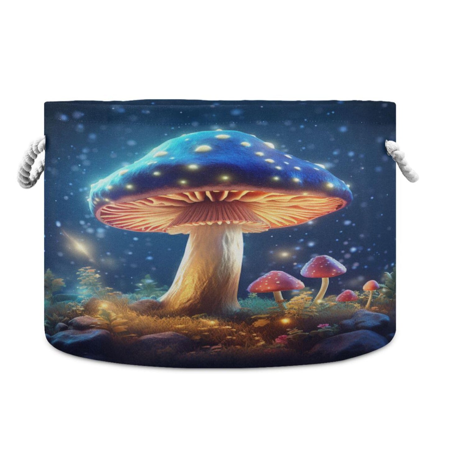 Canvas Storage Organizer Bin, Mushrooms Under The Stars Storage Basket Laundry Hamper with Handle for Clothes Playroom Decor, La