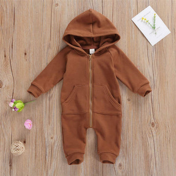 Fybitbo Infant Baby Boys Girls Clothing Zipper Hooded Jumpsuit Romper Long Sleeve Onesie Fall Winter Outfit Warm Clothes (A Coff