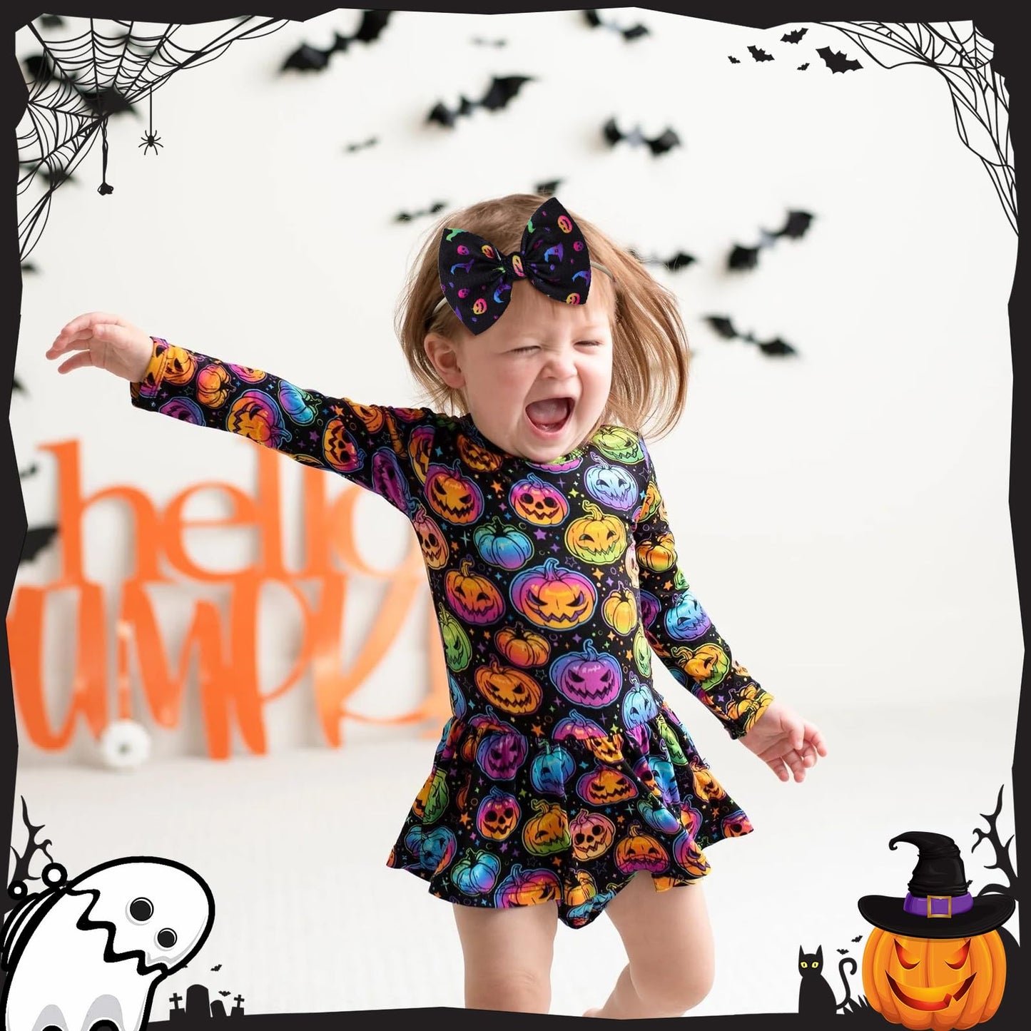 Lanmerry Halloween Baby Knot Ghost Hair Accessories - Headband With Nylon Elastic Bows In Purple And Orange