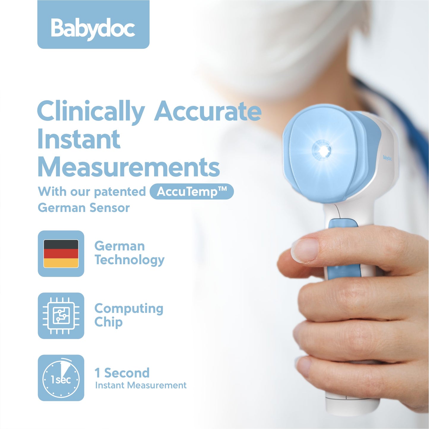 Babydoc Medical Grade Fsa Hsa Approved Baby Thermometer For Kids, Accutemp German Sensor, 3-In-1 Safe Non-Contact Infrared Foreh