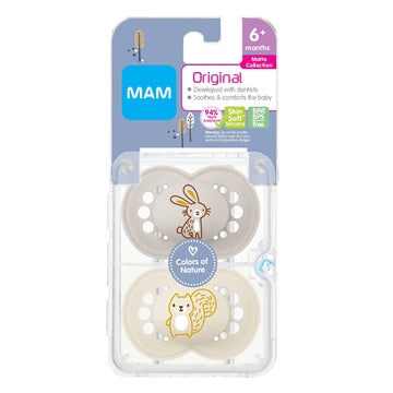 Mam Original Matte Baby Pacifier, Nipple Shape Helps Promote Healthy Oral Development, Sterilizer Case, 2 Pack, 6-16 Months, Uni