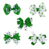 5Pcs St Patricks Day Hair Bow Clips, Irish Green Shamrock Hair Bow Hair Barrette, Handmade Grosgrain Ribbon Bows St Patricks Hai