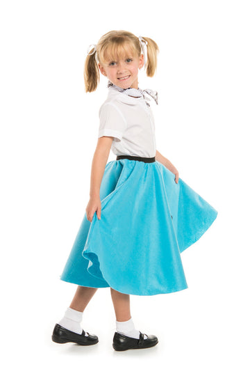 1950S Turquoise Poodle Skirt For Girls With Musical Note Printed Scarf | Blue Sock Hop Skirt | One Size | 1950S Costumes For Gir