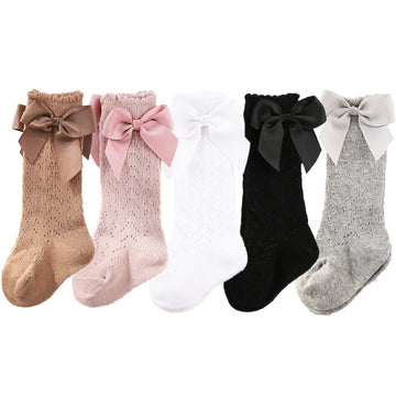 Colorful Childhood Baby Girls Knee High Socks Toddlers Tube Ruffled Bow Stockings Infant Newborn Cotton Princess Frilly Socks (5