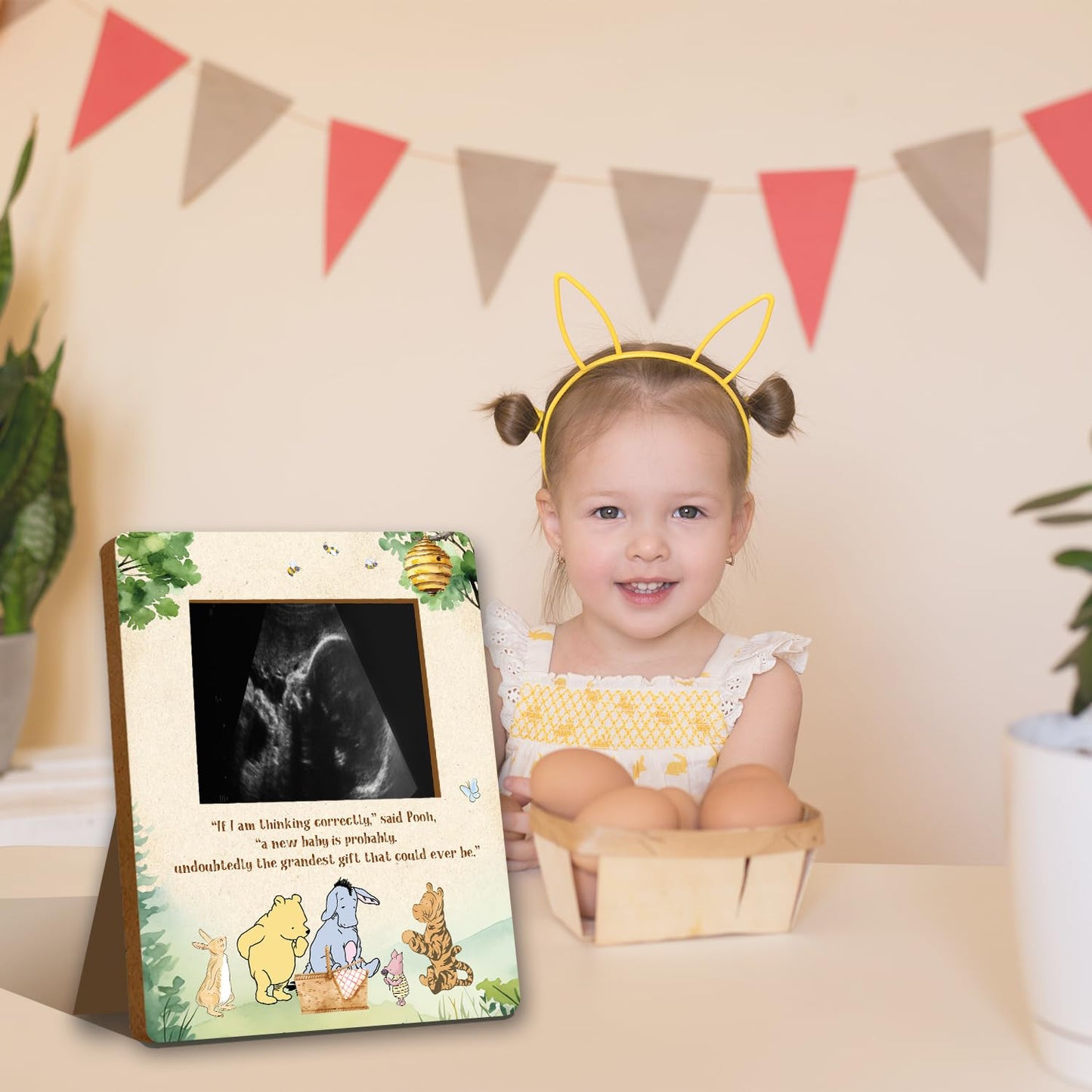 Winnie Pregnancy Milestone Keepsake & Ultrasound Picture Frame - Baby Shower Sign & Decor - Gifts For Gender Reveal