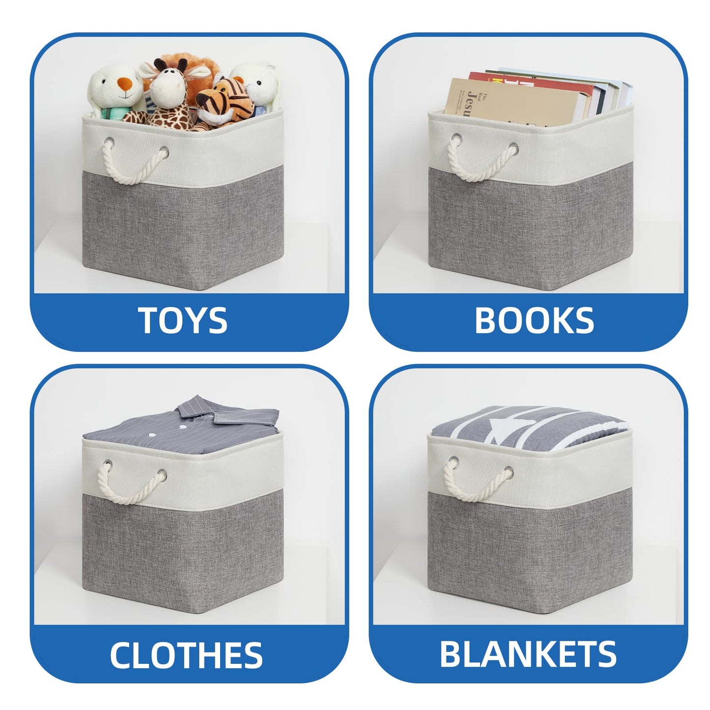 Temary Fabric Storage Baskets For Organizing, Grey Basket For Shelves, Collapsible Baskets With Handles For Shelves, Nursery, Cl
