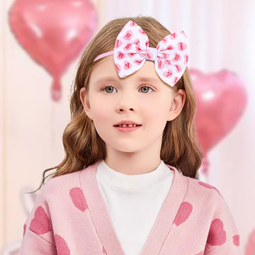Lanmerry Valentine'S Day Baby Girl Bows Headbands Pink Red Love Heart Headbands Valentines Hair Bow Elastic Nylon Hairbands Hair