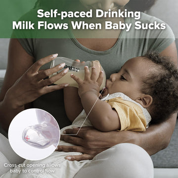 Haakaa Gen.3 Natural Glass Baby Bottle Wide Neck Anti-Colic Variable Flow Nipple - Easy To Clean & Latch For 6M+ Breastfed Babie