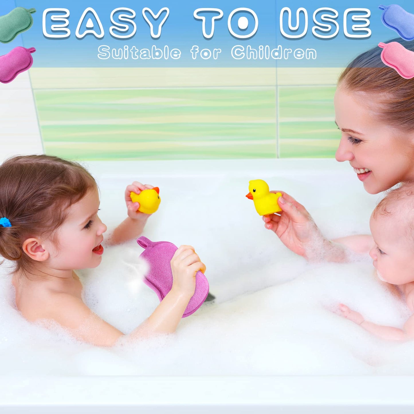 4 Pieces Baby Bath Sponge Cotton Baby Sponge Soft And Absorbent Sponge For Kids Babies Men Women (Red, Purple, Green, Blue)