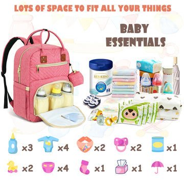 Tenot Baby Diaper Bag Backpack, Travel Diaper Bags For Baby Girl Boy Large Capacity Baby Bag Backpack For Women Pink