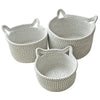 Small Woven Baskets | Mini Storage Bins | Cotton Rope Baby Nursery Organizers | Cute Round Cat Ears Basket For Organizing Desk D