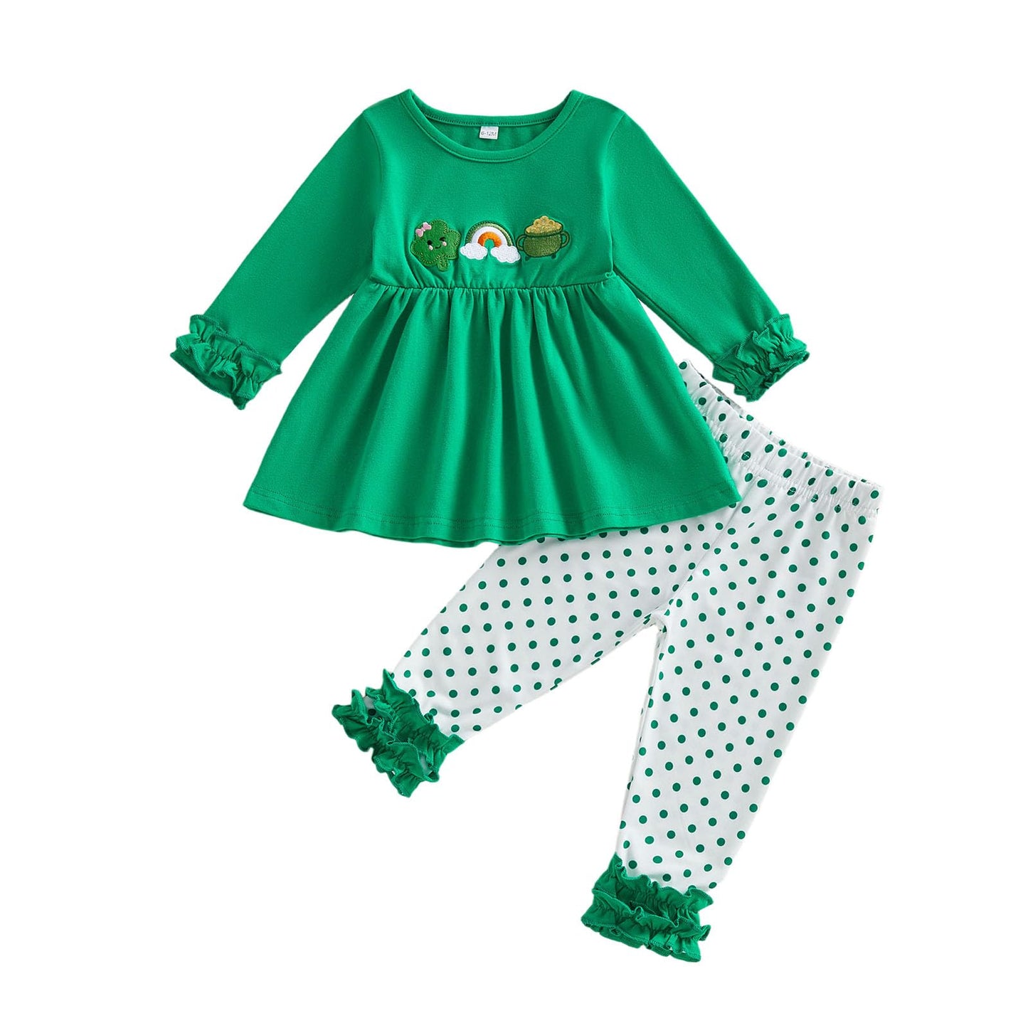 BemeyourBBs Toddler Baby Girl St Patricks Day Outfits Long Sleeve Shirts Tunic Top and Ruffle Pants Set Cute Infant Clothes (Ruf