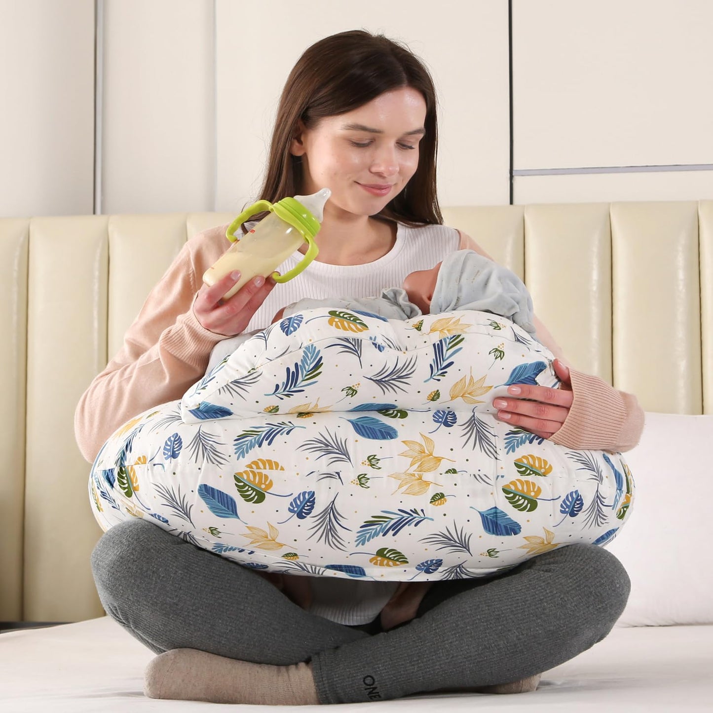 Battop Nursing Pillow For Breastfeeding,More Support For Mom And Baby,Feeding Pillow With Removable Cover And Adjustable Waist S