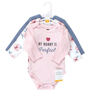 Hudson Baby Unisex Baby Cotton Long-Sleeve Bodysuits, Perfect Mommy, 9-12 Months