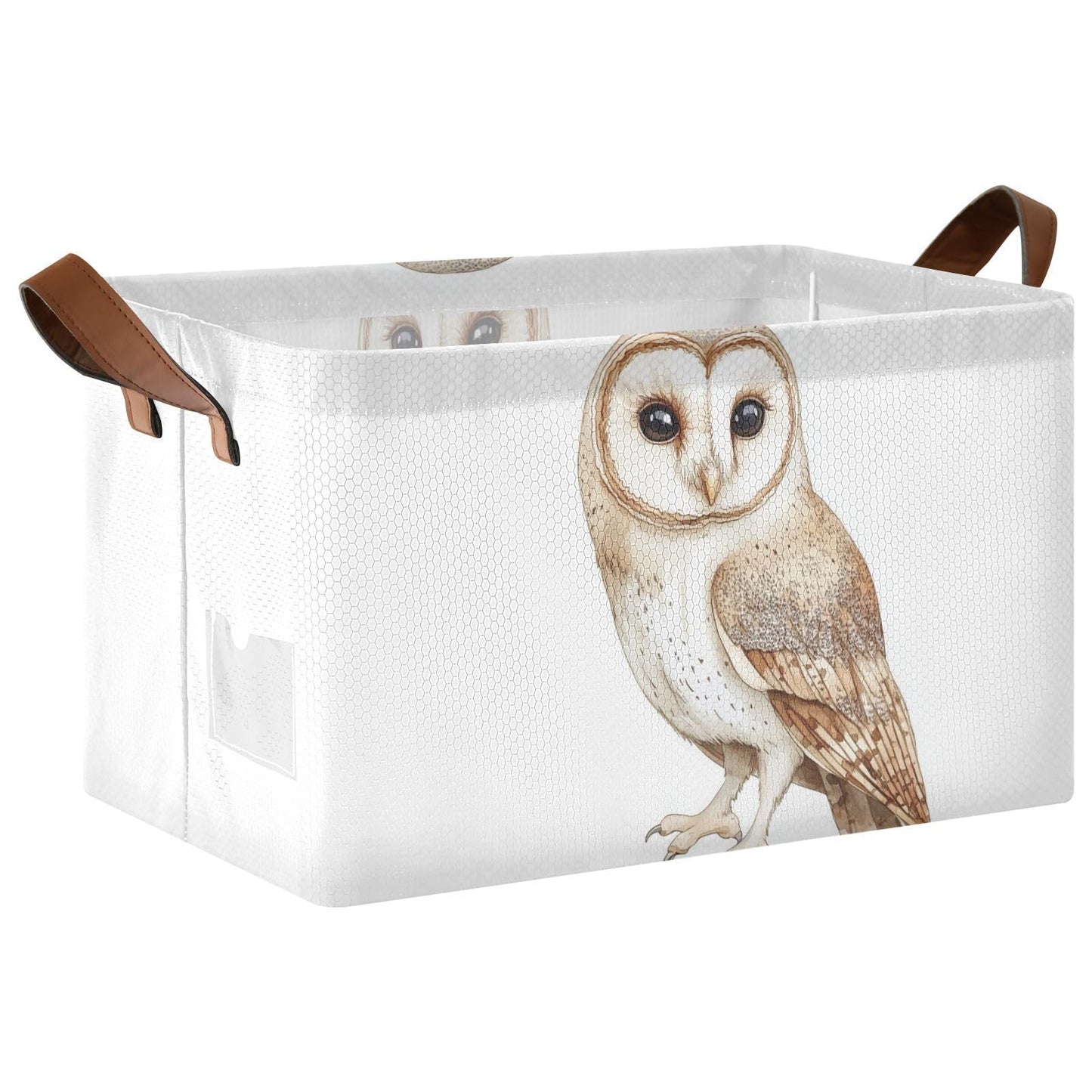 Watercolor Cute Tawny Owl Wild Animal Baby Storage Basket with Labels&Handles Rectangular Waterproof Nursery Storage Bins Collap