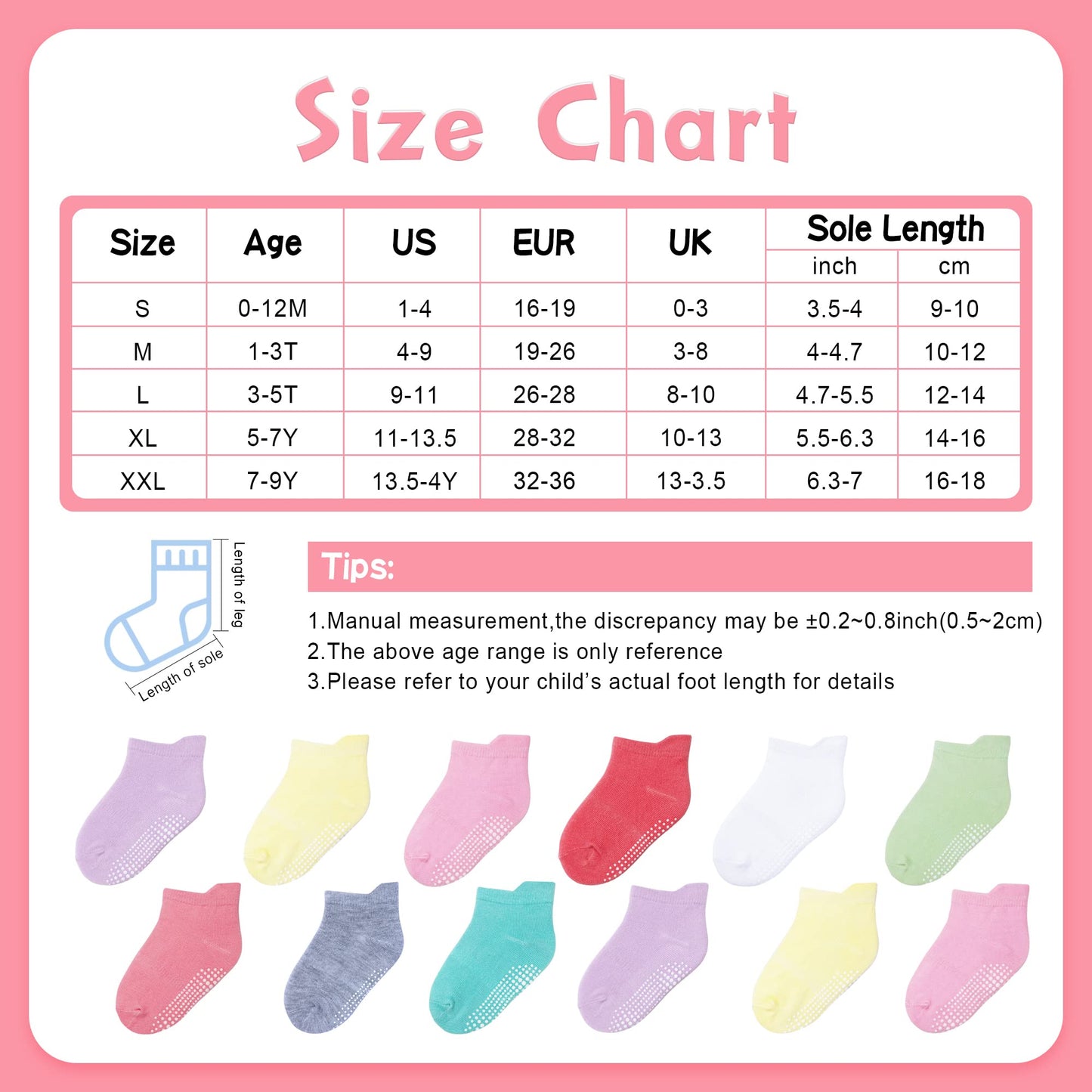 Hyzgb Toddler Socks Girls 3T-4T-5T With Grippers 12 Pairs Cotton Little Kids Non Slip Ankle Socks For Toddler Kids 3-4-5 Years O