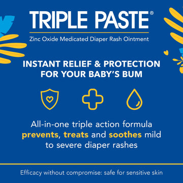 Triple Paste Diaper Rash Cream For Baby - 2 Oz Tube - Zinc Oxide Ointment Treats, Soothes And Prevents Diaper Rash - Pediatricia