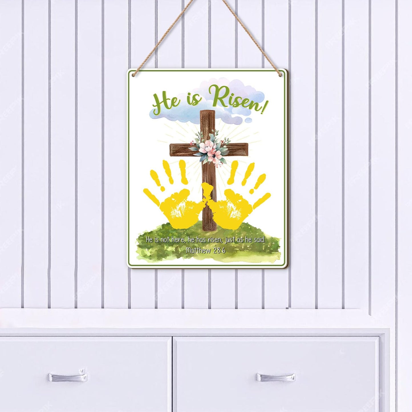 Easter Diy Handprint Craft For Kids, Baby'S First Easter Handprint Art Sign, Bible Verse Crafts, Baby Handprints Christian Keeps