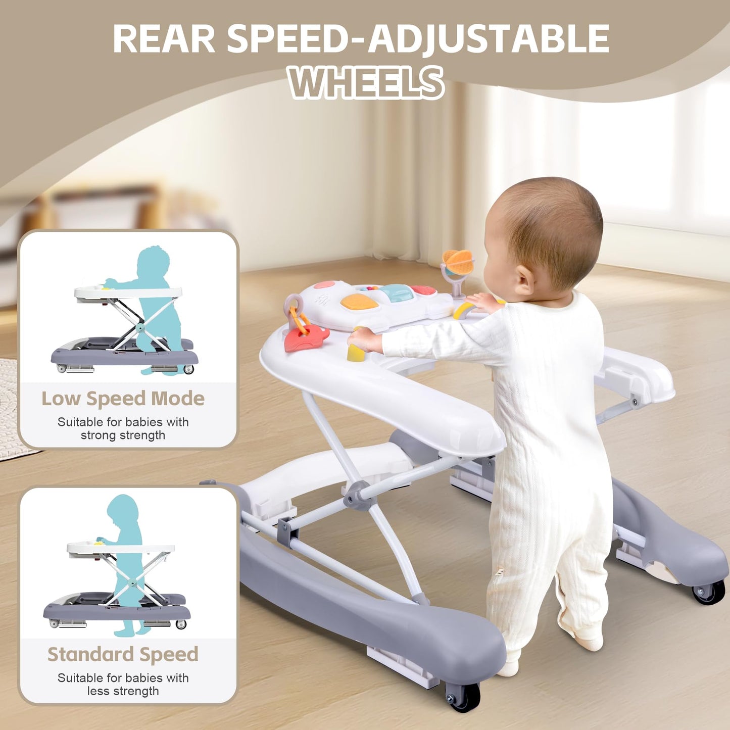 Foldable Baby 5-In-1 Activity Walker - Rocker, Activity Center, Bouncer, Seat, Push Walker - Adjustable Speed Rear Wheels And He