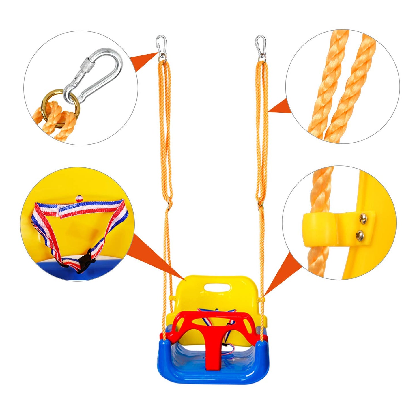 Redswing 3-In-1 Baby Swing Seat, Toddler Swing, Anti-Flip Snug & Secure Detachable Infants To Teens Kids Swing Seat For Outside