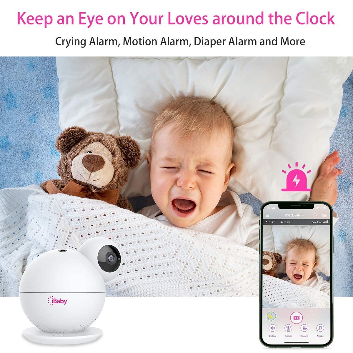 Ibaby M8 2K Smart Baby Monitor, 355 Pan 110 Tilt And 2-Way Talk, Video Baby Monitor With Crying And Motion Alerts, Moonlight Pro