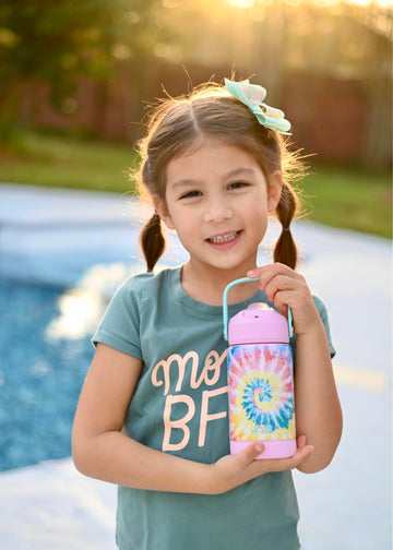 Choco Mocha Tie Dye Kids Insulated Water Bottle Kids Stainless Steel Water Bottle With Straw Spill Proof Metal Water Bottle For