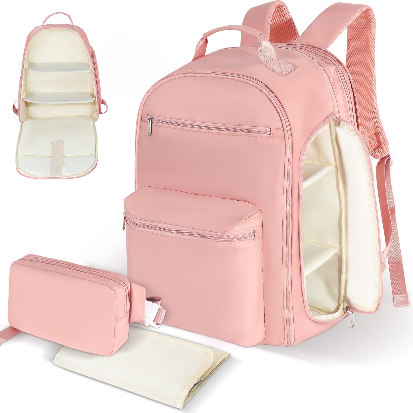 HOMIGLAM Expandable 34L Diaper Bag Backpack - Baby Travel Bag with Changing Pad, Waist Pack & Stroller Straps, Lightweight, Ergo