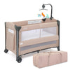 JOYMOR Baby Bassinet, Pack and Play with Bassinet and Carry Bag, Convert to Bedside Sleeper with Wheels for Boys Girls (Beige)