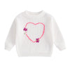 Nokpsedcb Baby Girl Cute Long Sleeve Heart Flowers Embroidery Oversized Sweater Toddler Valentine Outfit (White, 12-18 Months)