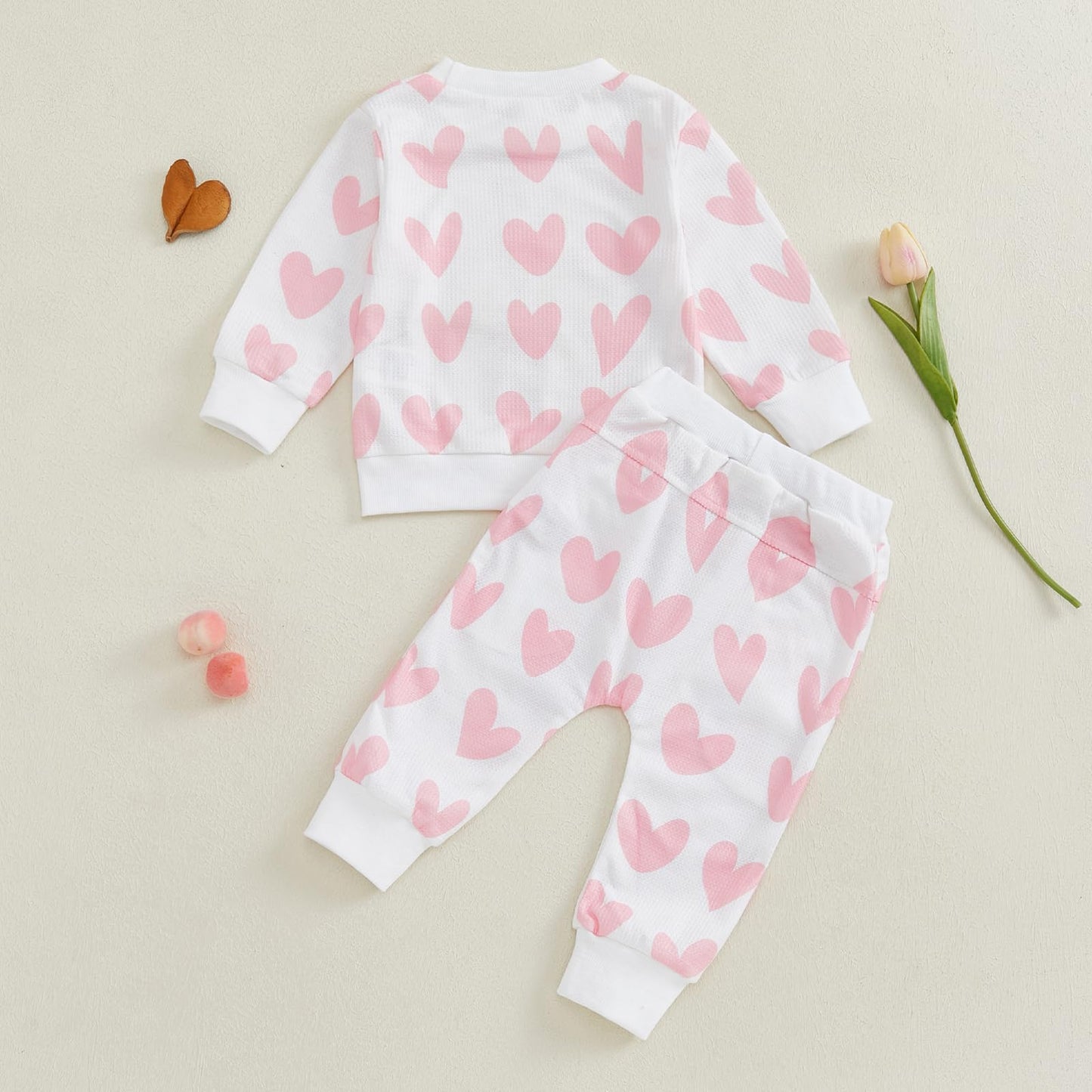 Kupretty Toddler Baby Girl Valentines Day Outfits Heart Waffle Knit Sweatshirts And Pants Set Fall Winter Spring Clothes (Baby P