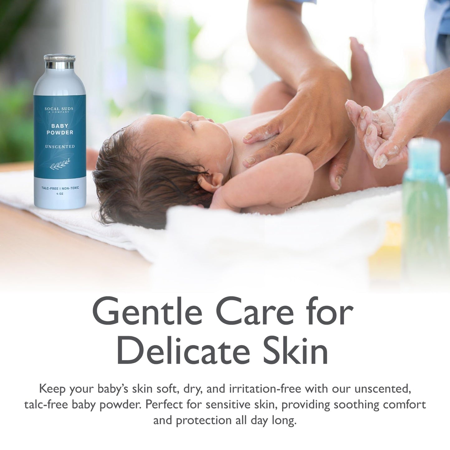 Socal Suds & Company - Natural Baby Powder Talc-Free - Newborn Essentials With Arrowroot Powder, Kaolin, Aspen Bark Extract For