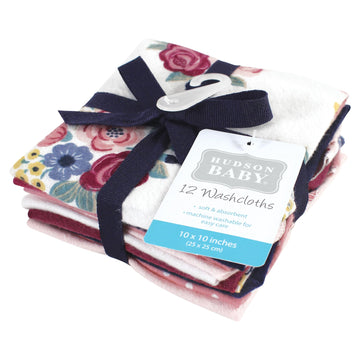 Hudson Baby Unisex Baby Flannel Washcloths, Blush Navy Floral 12Pk, One Size