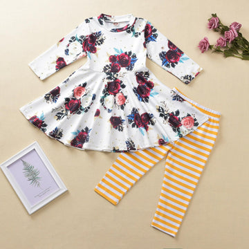 Fioukiay Toddler Girl Back To School Outfit Infant Girls Fall Winter Cclothing Sets Floral Drees With Leggings (Red, 8 Years)