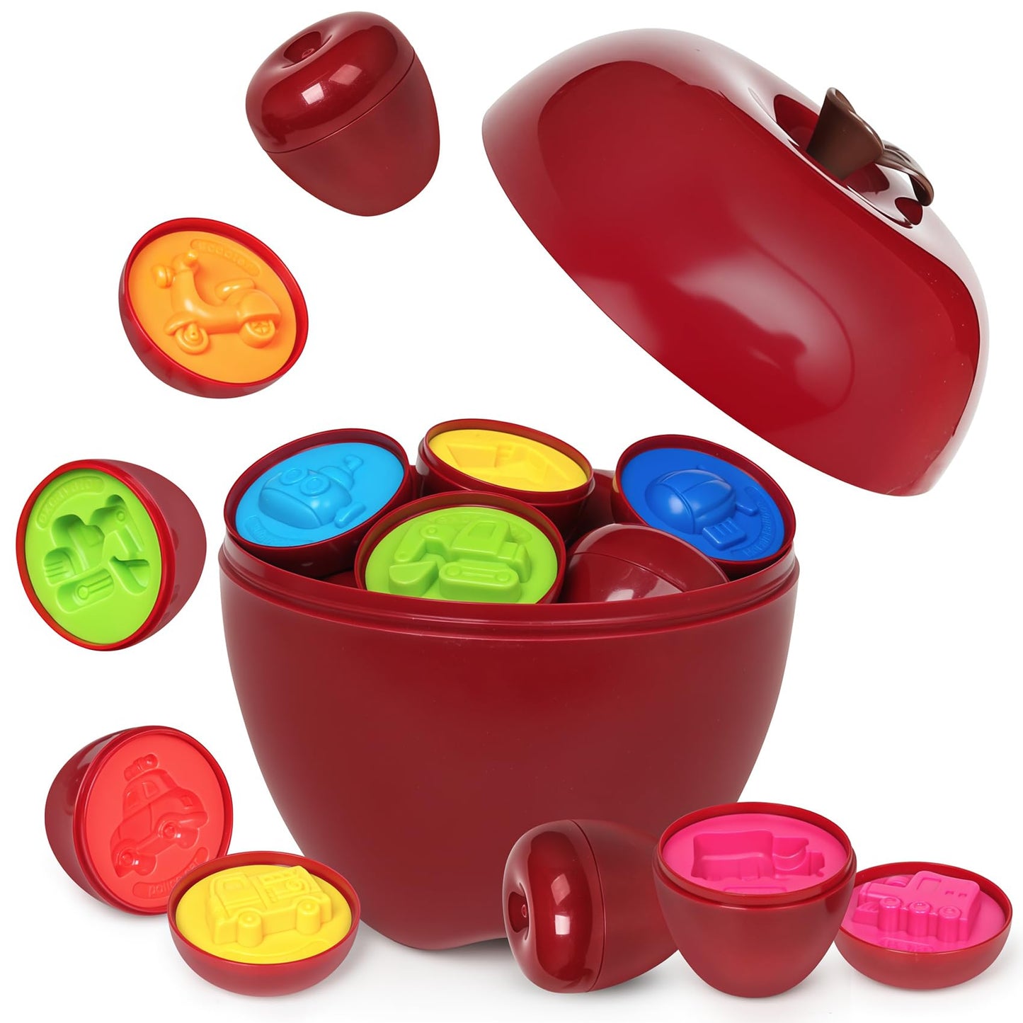 FQKIOMY Apple Toys,Montessori Preschool Learning Construction Vehicle Matching Games,Toddler Fine Motor Shape Sorter Easter Bask