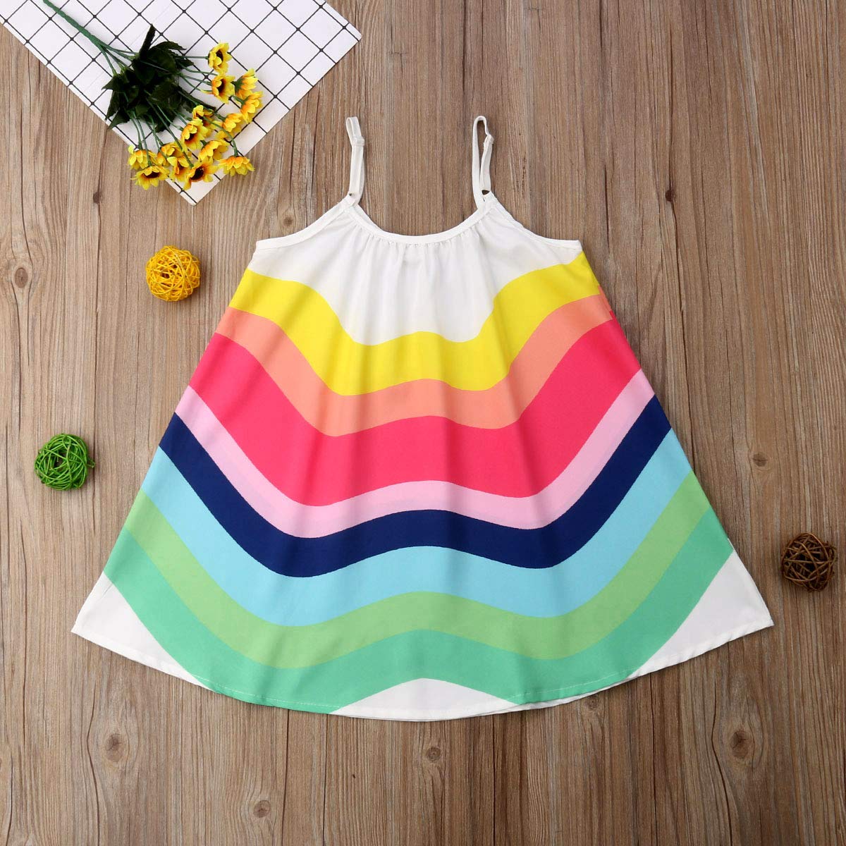 Toddler Baby Girl Summer Boho Rainbow Stripe Spaghetti Strap Beach Sun Dress (Rainbow, 4-5T)