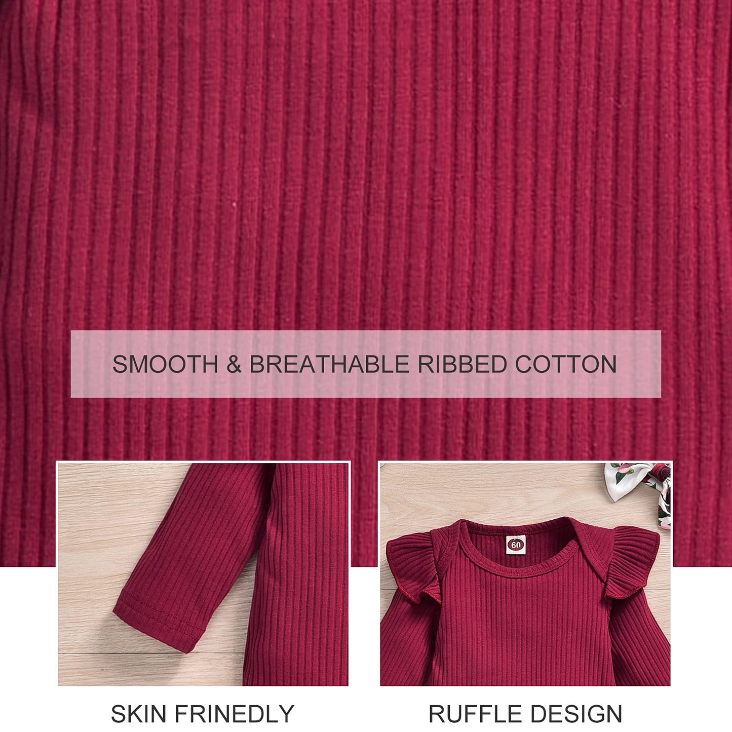 Aalizzwell Preemie Newborn Infant Baby Girls Clothes Ribbed Romper Bodysuit Floral Pants Set Fall Winter Outfits (Red, 6-12 Mont