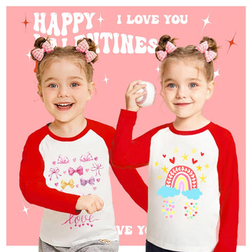 Tkria Baby Girl Valentine Day Shirts Baby Girls Raglan Long Sleeve Tees Toddler Dino Graphic Tops 4 Years