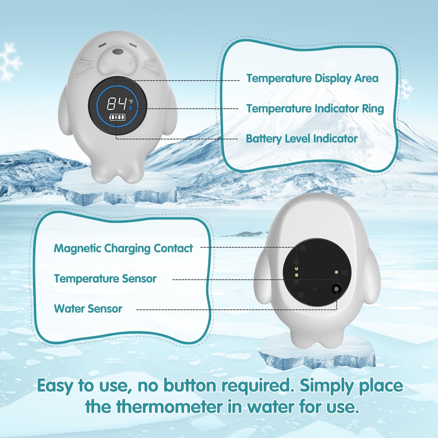 Rechargeable Bath Thermometer Baby Safety, Bath Temp Thermometer For Tub, Floating Shower Temperature Toy For Pregnancy Infant K
