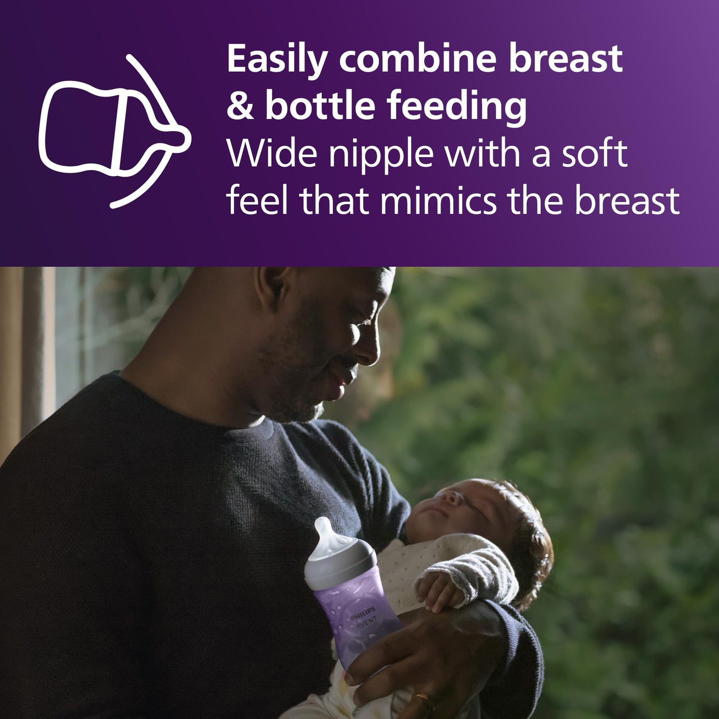 Philips Avent Natural Baby Bottles With Natural Response Nipples (Medium Flow, Flow 3), 9Oz, Purple, 4-Pack, Scy903/34