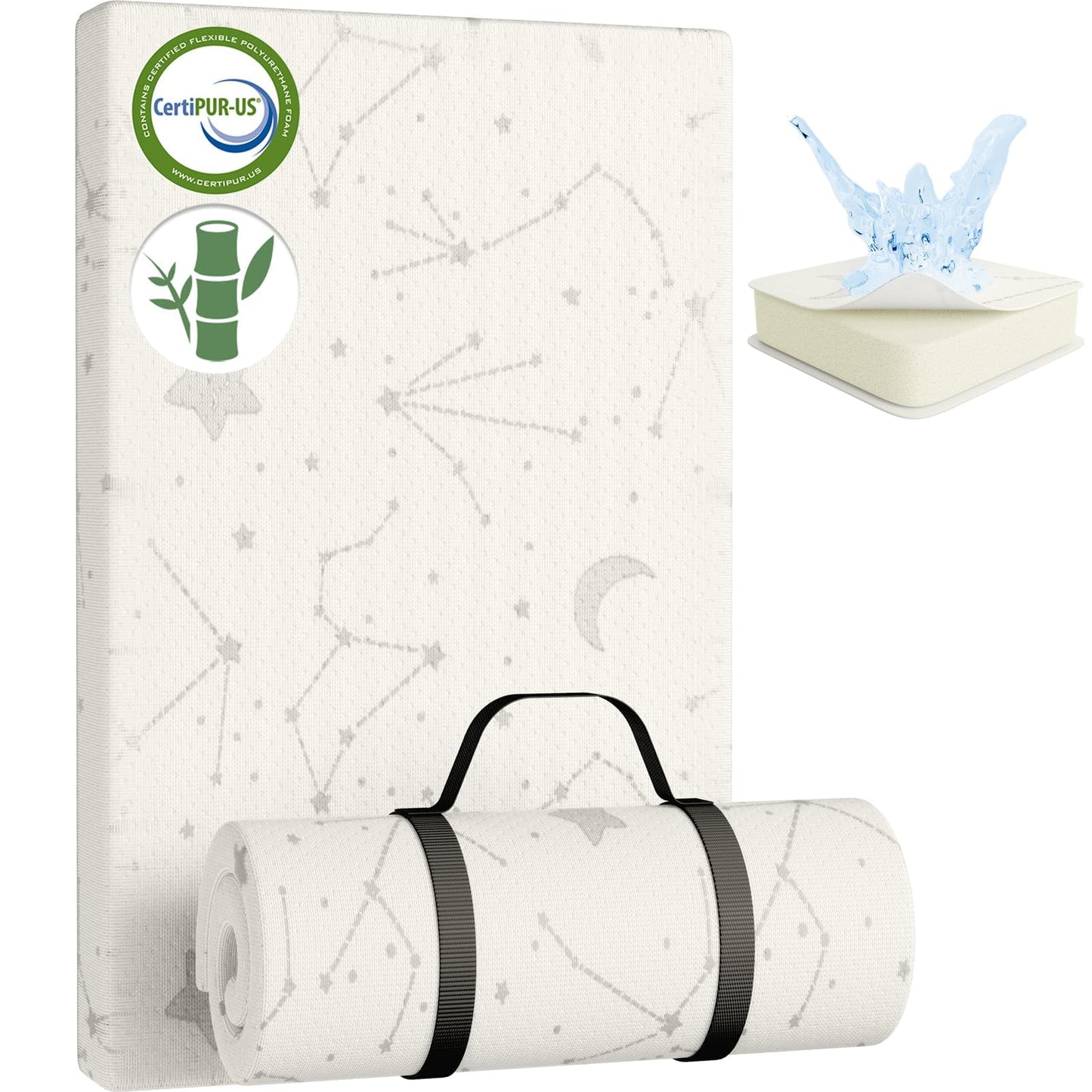 YENING Bamboo Pack and Play Mattress Pad Breathable 38x26 Waterproof Baby Mattress for Pack N Play Matress Topper Waterproof wit