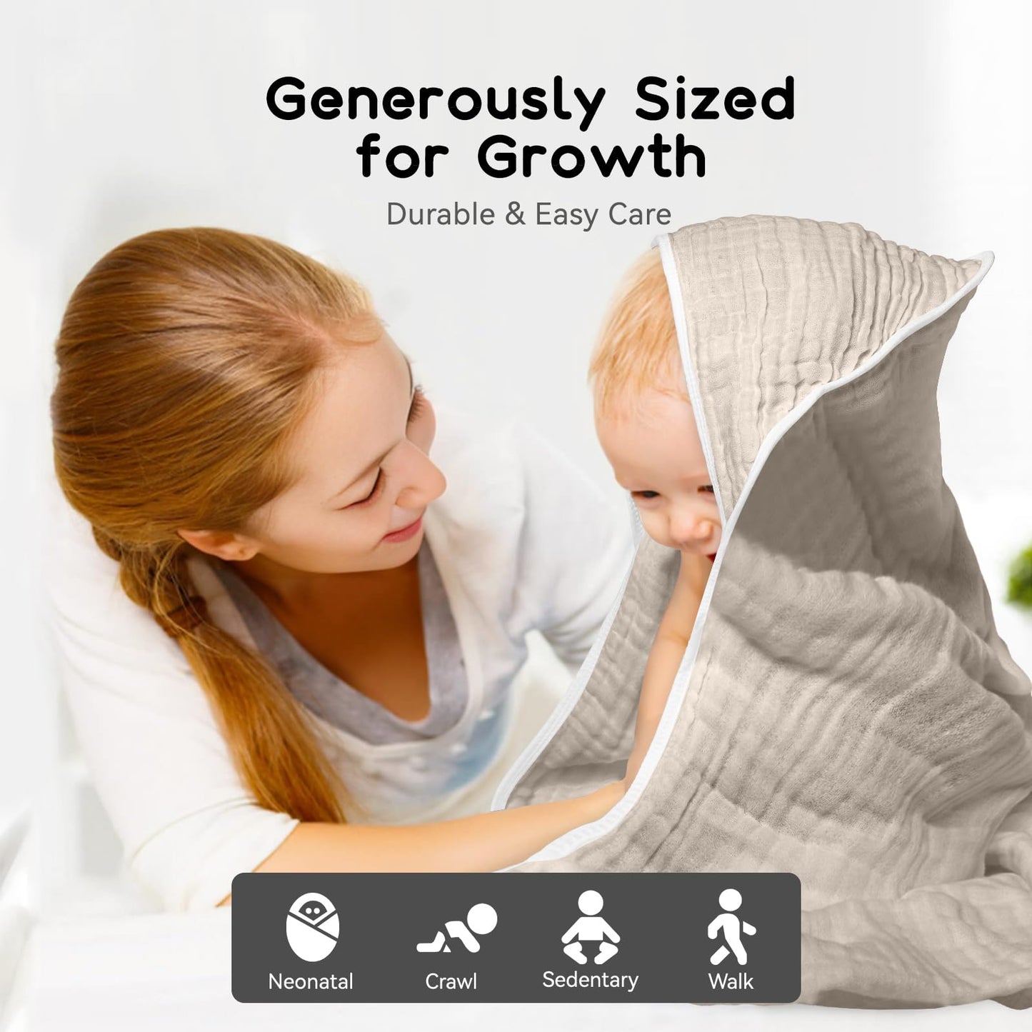 Arnzion Baby Hooded Towels For Babies And Toddlers, Muslin Baby Bath Towel Soft And Absorbency For Boys And Girls (Brown And Whi