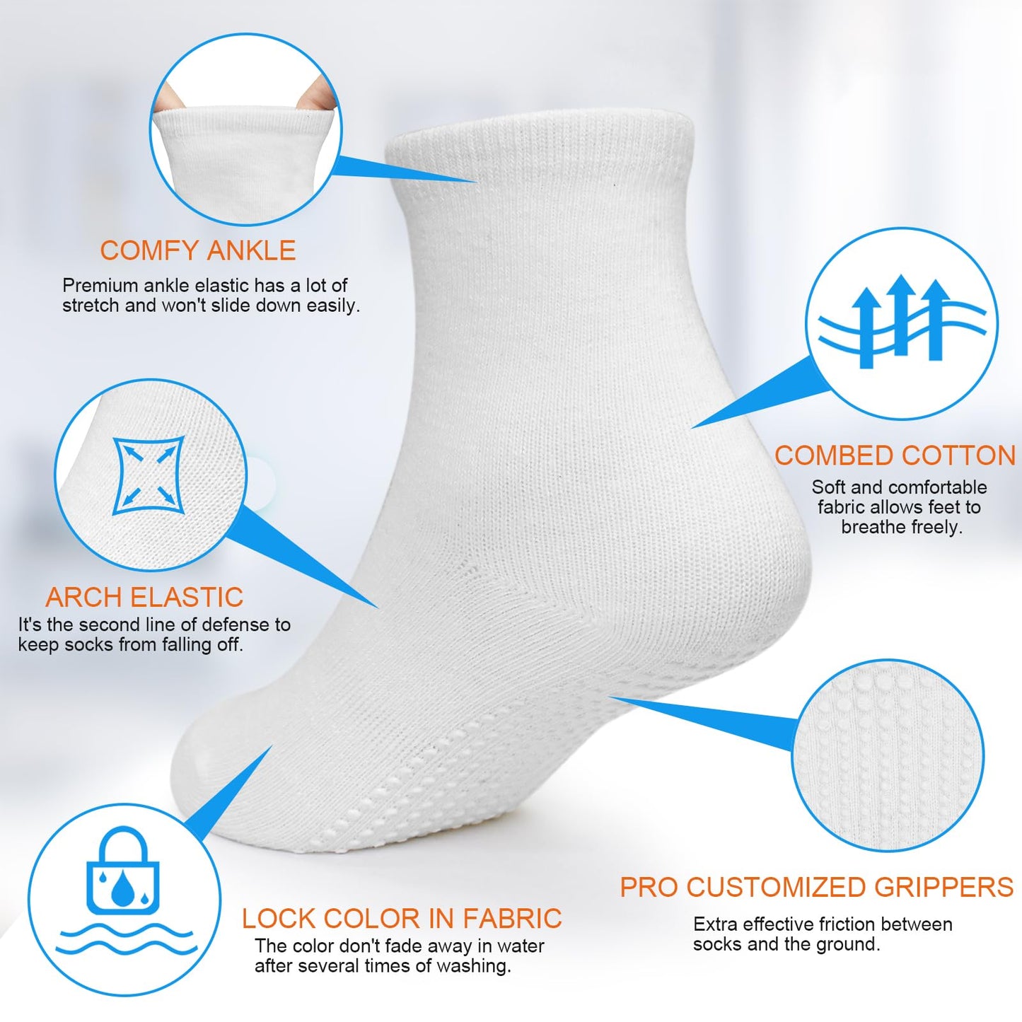 Baby Toddler Socks With Grip- 9 Pairs Anti-Skid Infant Socks For Crawling Walking Playing Non Slip Kids Boys Girls Stay-On Cuffs