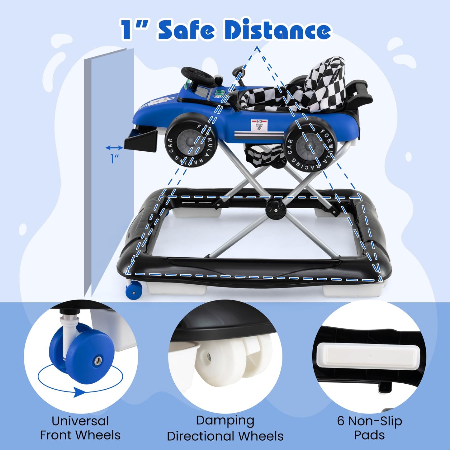 Baby Joy 4-In-1 Baby Walker, Foldable Activity Walker With Push Mode, Adjustable Height, Lights, Anti-Rollover, Baby Walker With