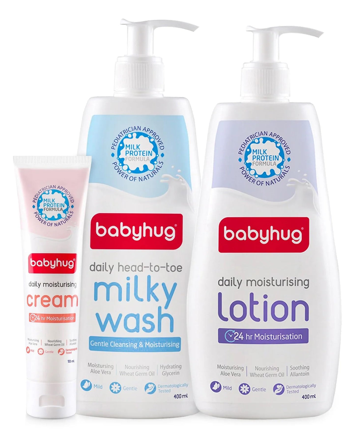 Babyhug Moisturising Cream 50 Ml, Milky Wash 400 Ml & Moisturising Lotion 400 Ml Combo