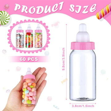 Pinkxhy 60 Pcs 4.5 Inch Baby Mini Milk Bottle Baby Shower Favor Fillable Feeding Bottle Candy Box Small Plastic Candy Container