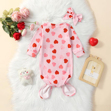 Infant Newborn Baby Girls Floral Sleep Gown Headband Sleepwear Romper Sleeping Bags Outfits (0-3 Months,Heart Lollipop)
